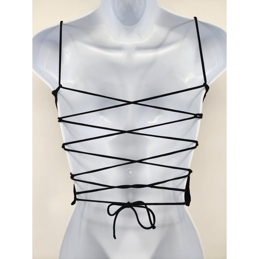 Princess Polly Black Strappy Lace Up Back Crop Top Women US 4 Recycled Nylon